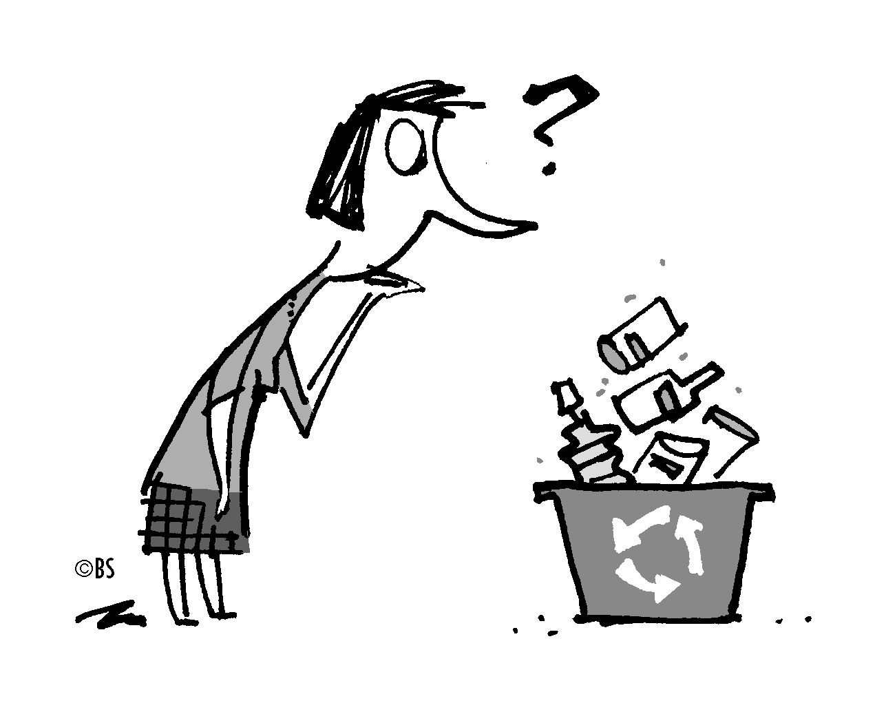 Image depicting a lady wondering what goes in a recycle basket